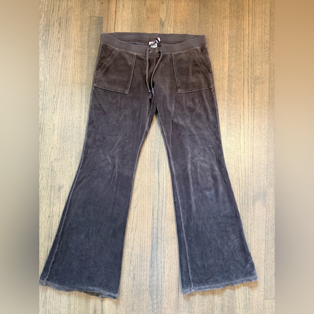 Juicy Couture Flare Velour Track Pants-Brown-Pink Label-Size Medium